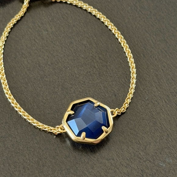 Kendra Scott 14K Gold Plated Cynthia Navy Cats Eye Glass Chain Bracelet - Picture 2 of 8